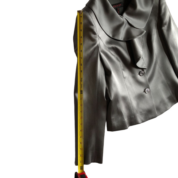 Escada Gray 100% Silk Top/Jacket with ruffle front - Picture 9 of 12